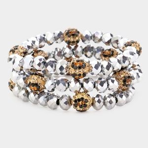 Silver gold 3 piece Shambala stretch fashion bracelet